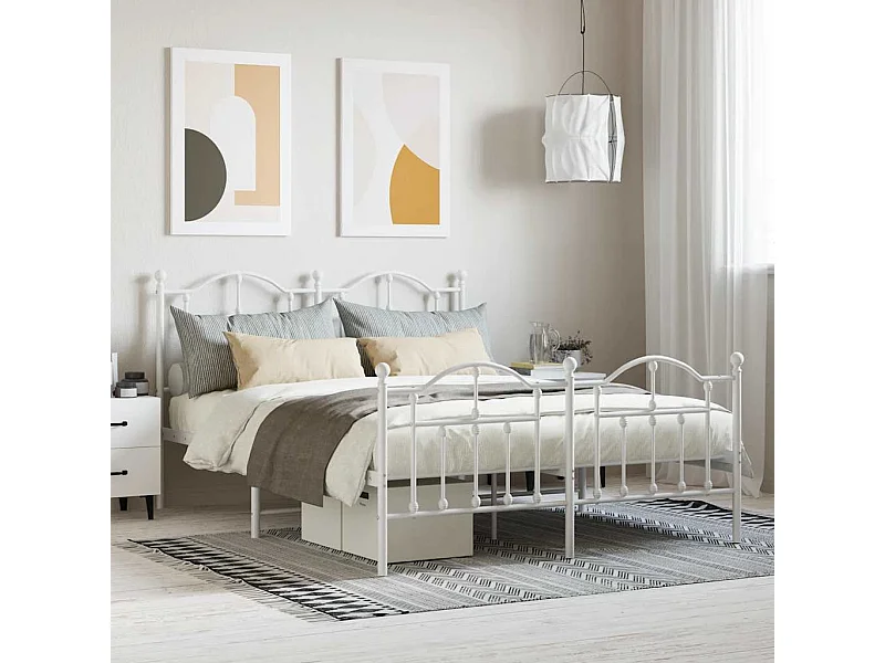 Cadre de lit métal sans matelas et pied de lit blanc 140x200 cm