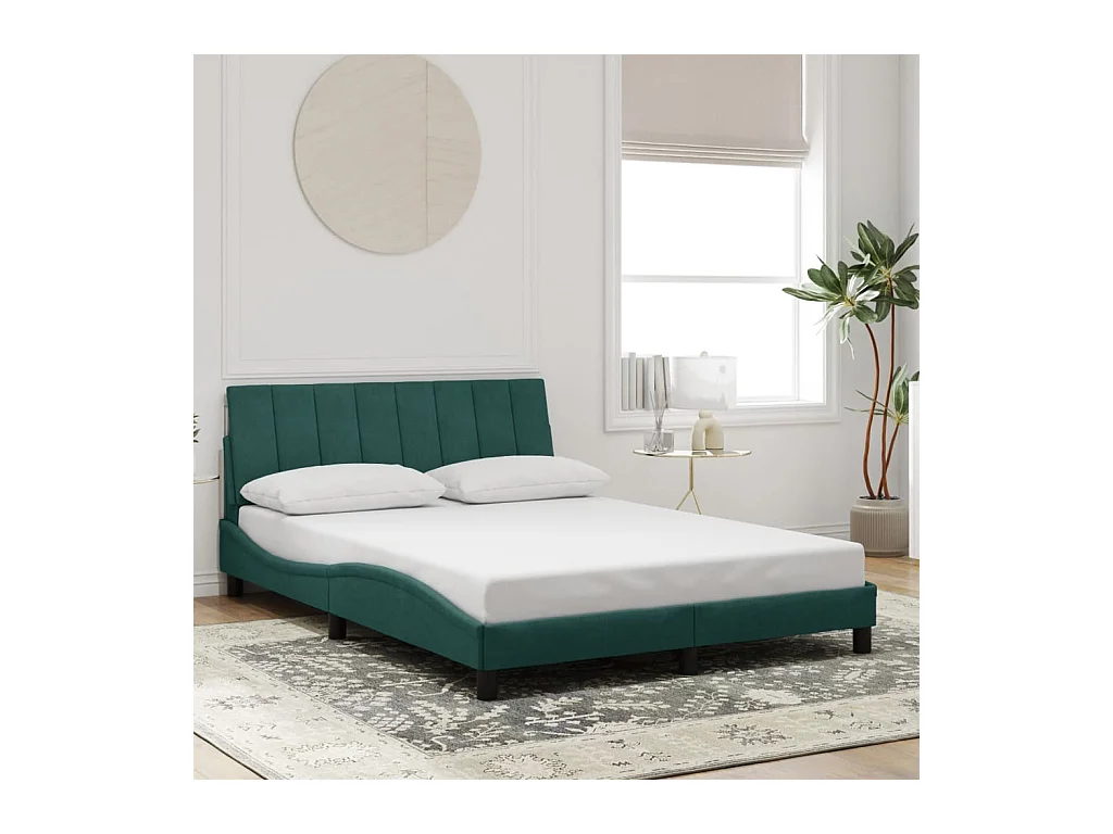 Struttura letto con luci LED verde scuro 140x200 cm velluto