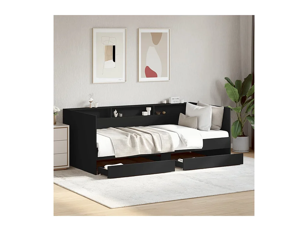 Lit de jour avec tiroirs sans matelas noir 100x200 cm