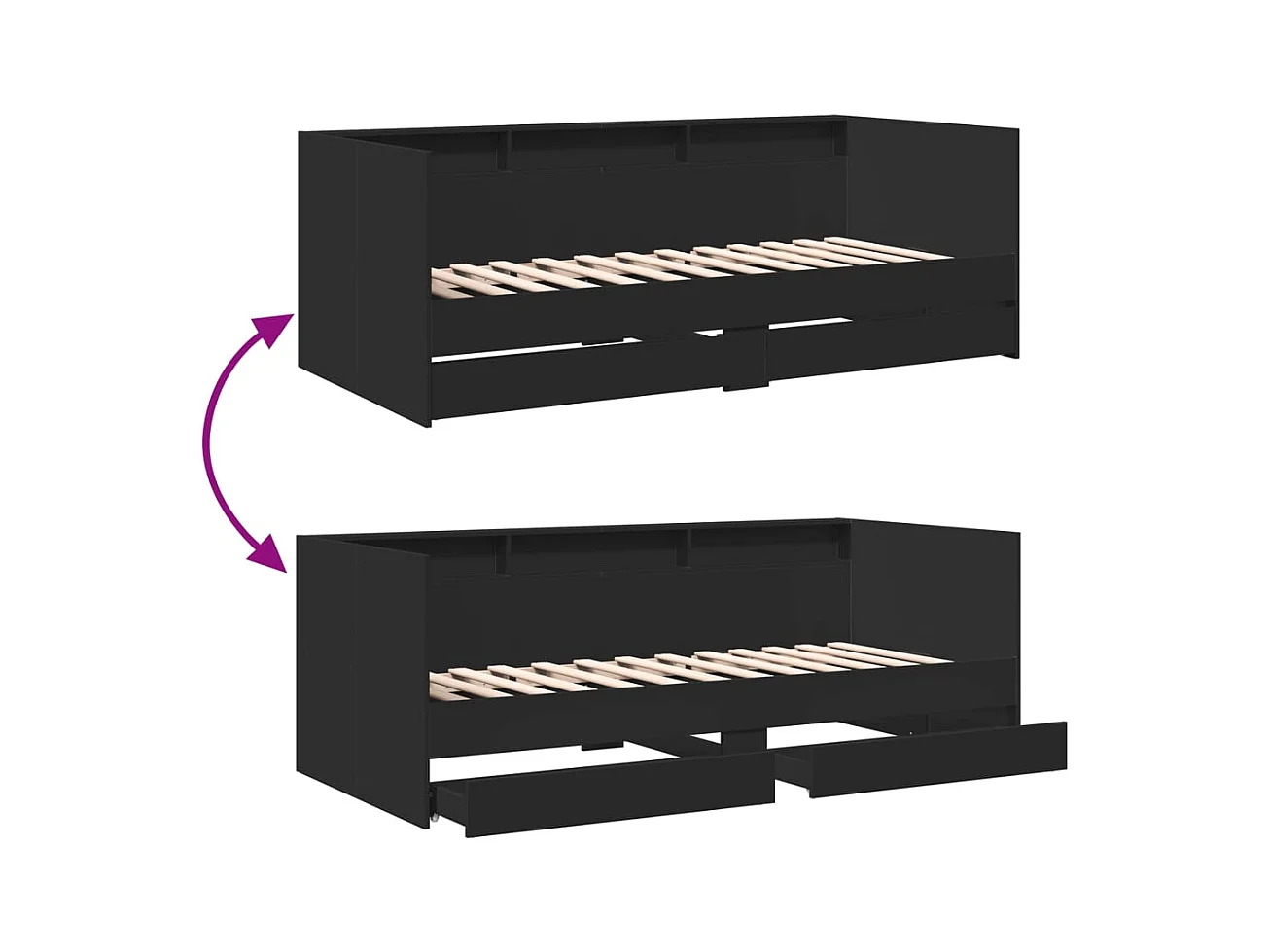 Lit de jour avec tiroirs sans matelas noir 100x200 cm