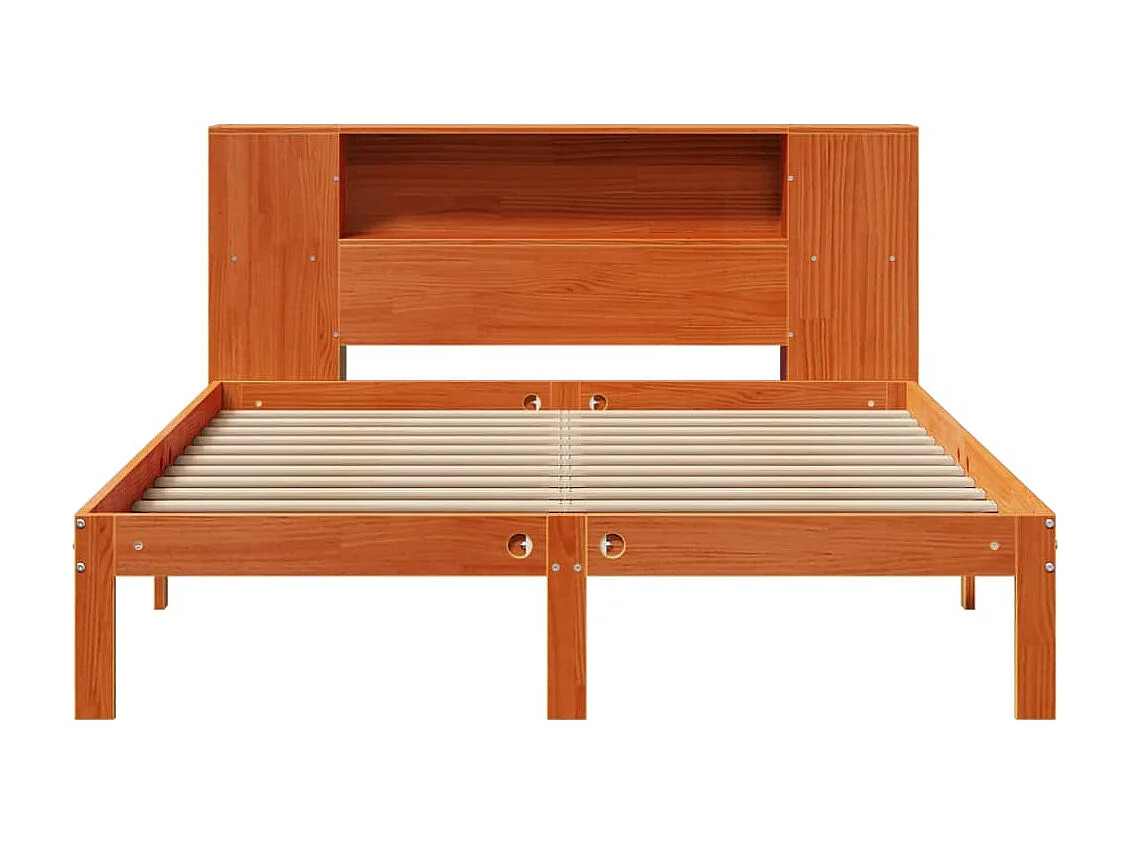 Letto libreria senza materasso, cera marrone, 140x200 cm, pino massiccio