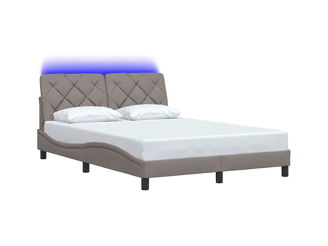 Struttura letto con LED senza materasso in tessuto tortora 140x200 cm