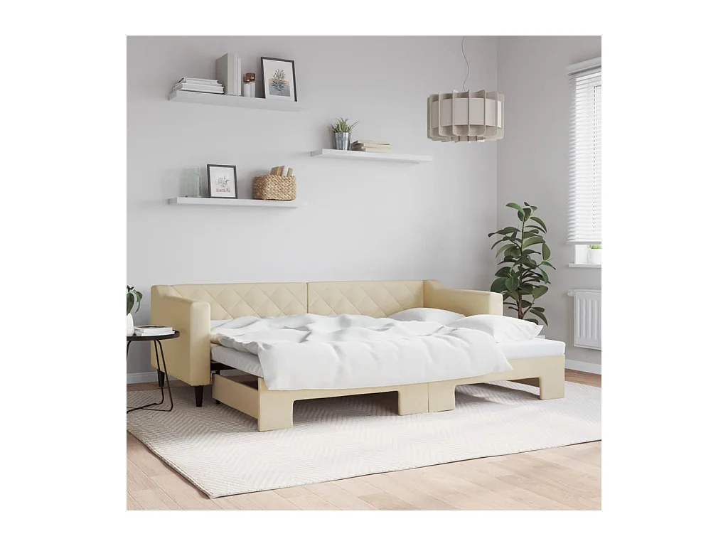 Lit de jour avec gigogne sans matelas crème 80x200 cm