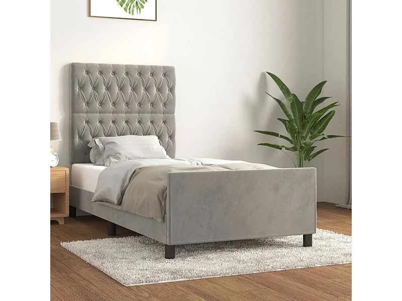 Cadre de lit sans matelas gris clair 90x190 cm velours