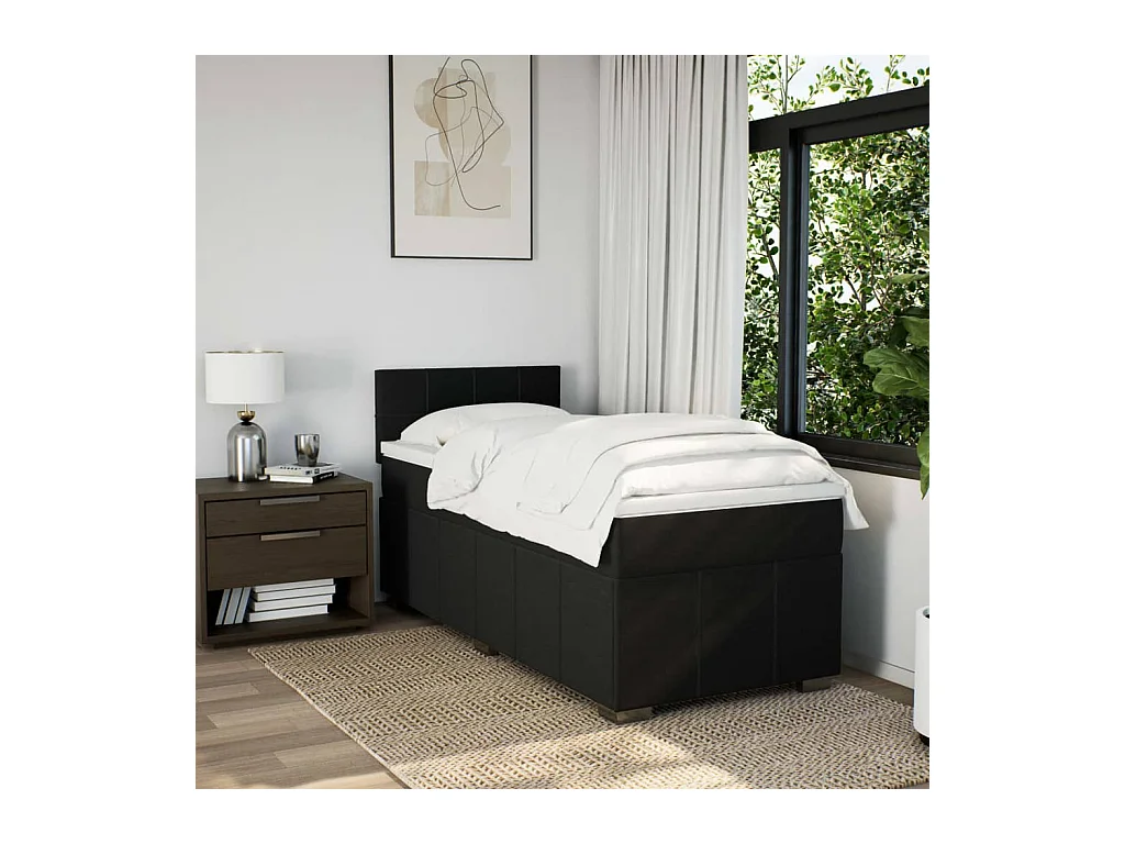 Lattenbodem met matras Zwart 90x200 cm Stof