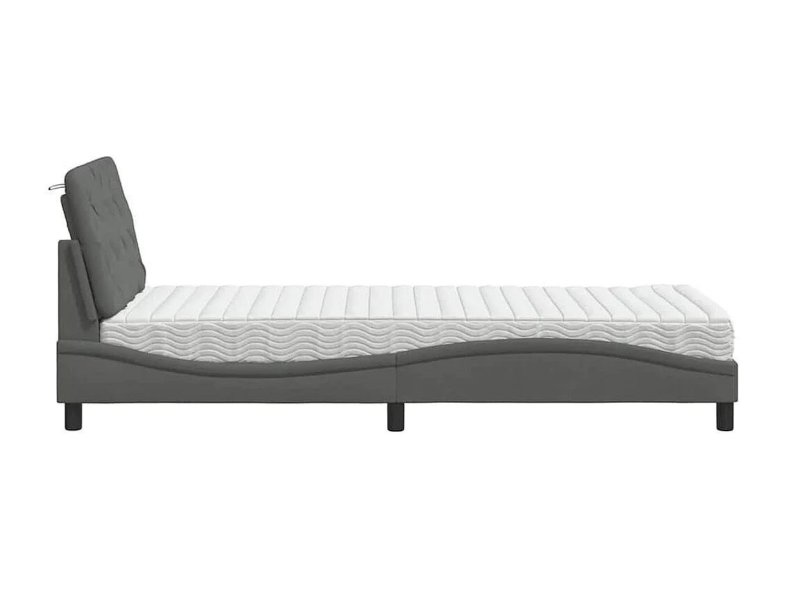Letto con materasso grigio scuro 90x200 cm tessuto