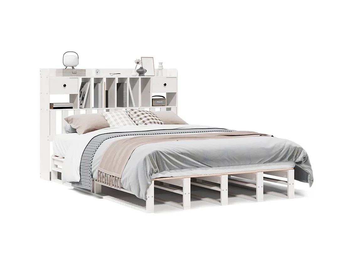 Letto libreria bianco senza materasso 140x200 cm in legno massello di pino