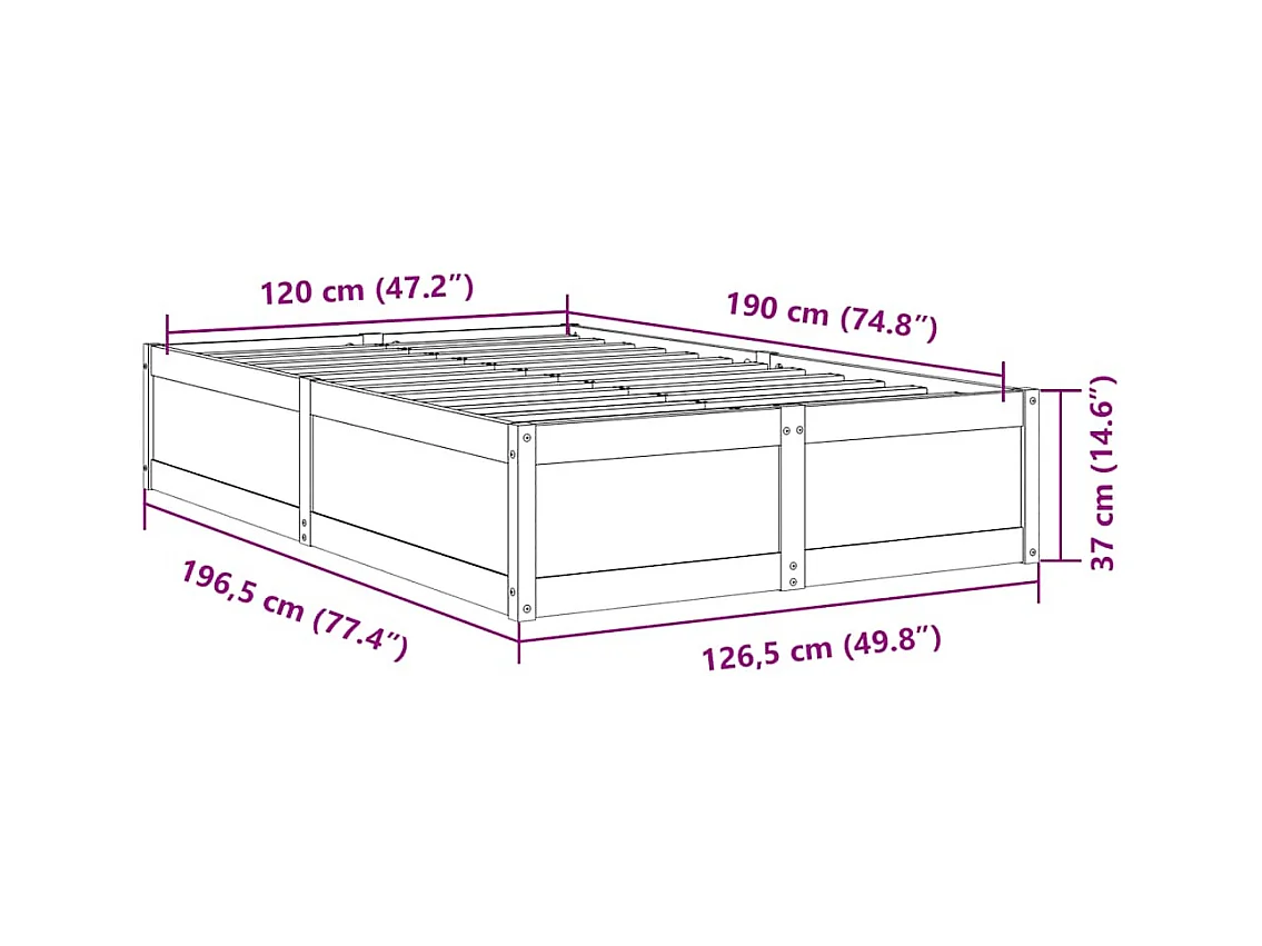 Estructura de cama sin colchón 120x190 cm madera maciza de pino