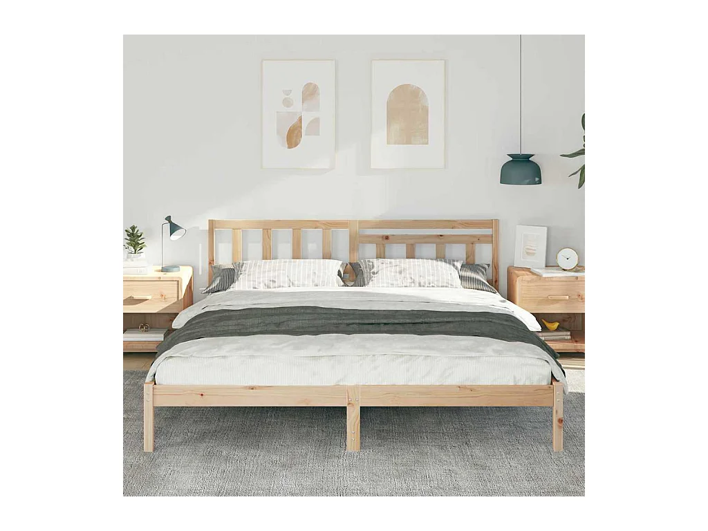 Estructura de cama marrón 200 x 200 cm madera maciza de pino