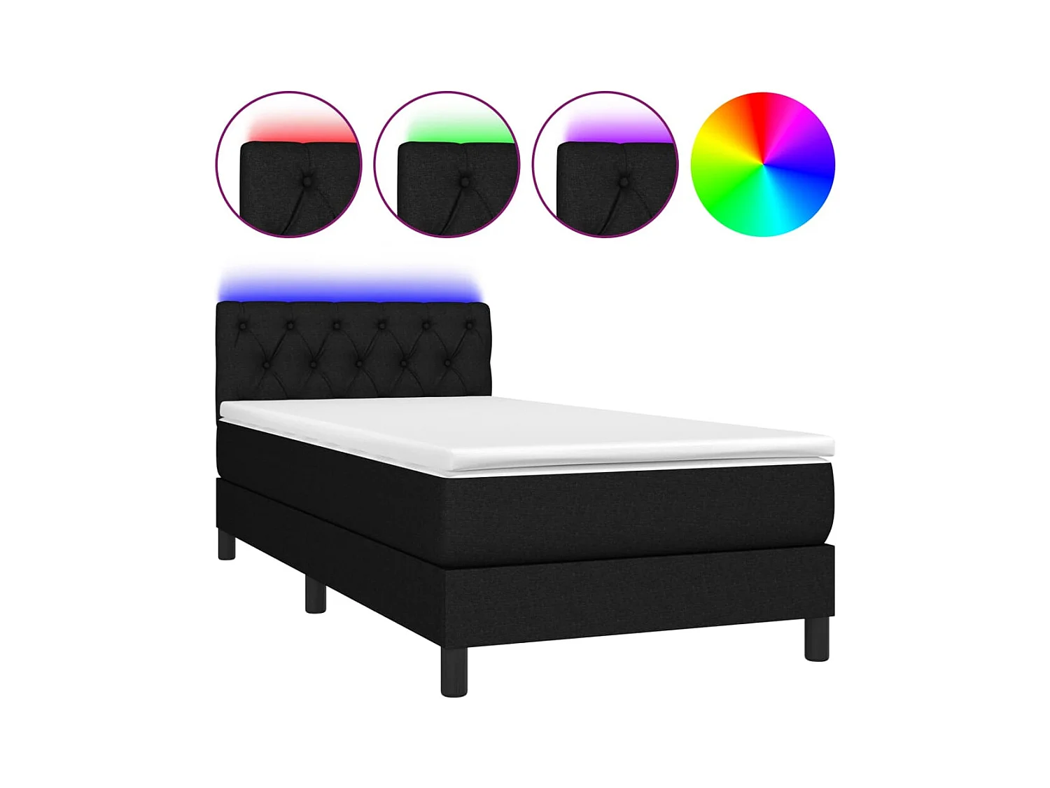Sommier à lattes de lit avec matelas et LED Noir 80x200cm Tissu