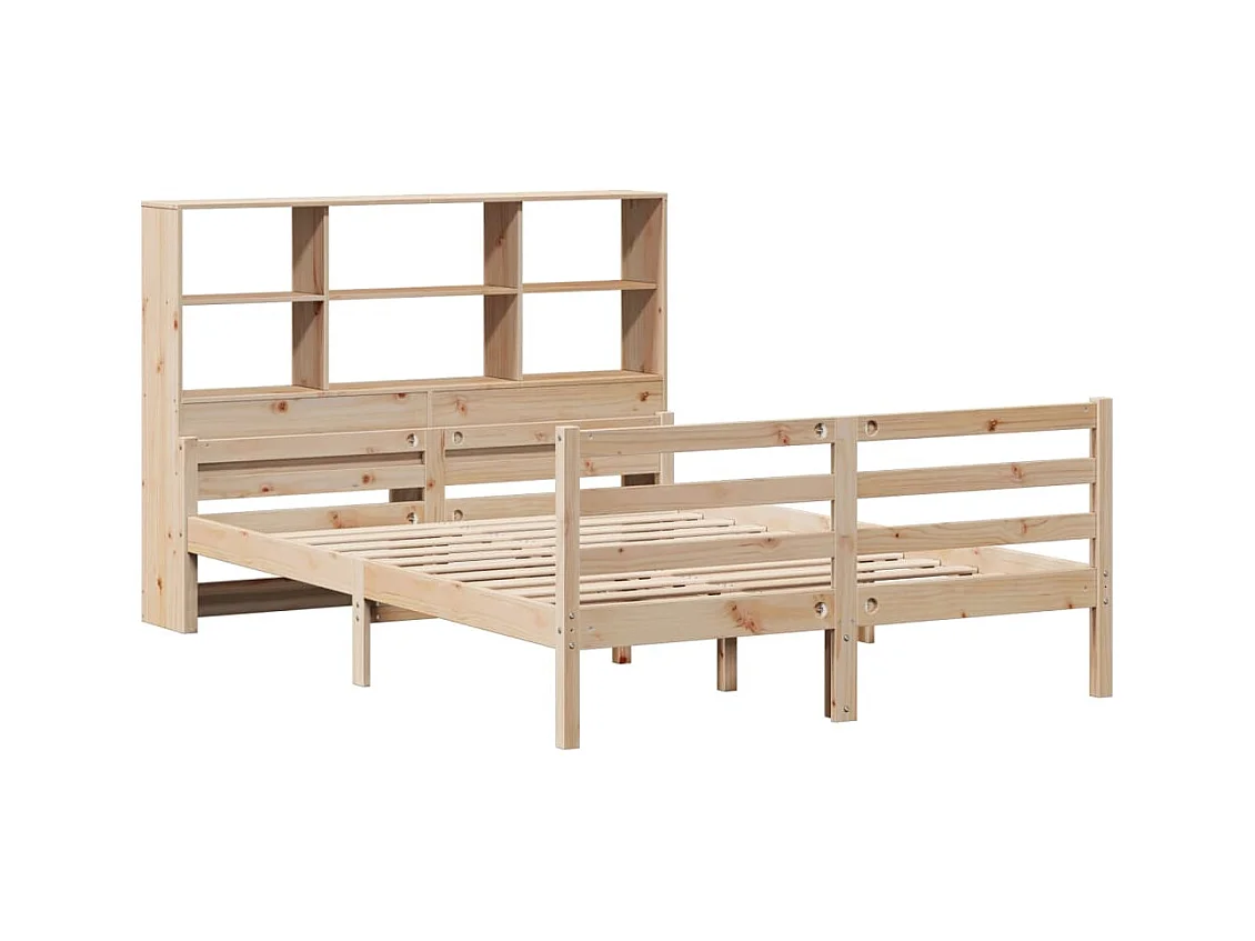 Lit bibliothèque sans matelas 140x190 cm bois de pin massif