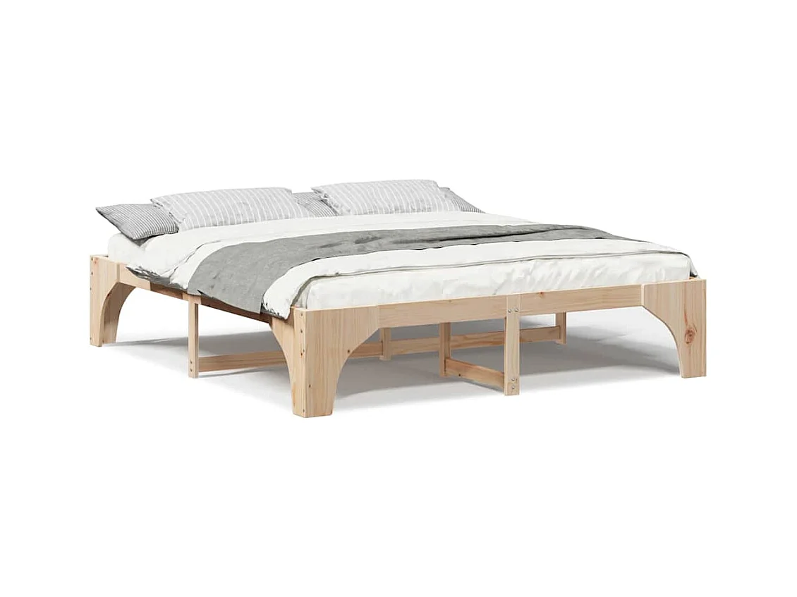 Struttura per letto rialzato marrone 200 x 200 cm in legno di pino massiccio