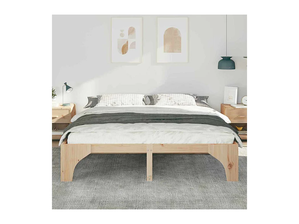 Struttura per letto rialzato marrone 200 x 200 cm in legno di pino massiccio