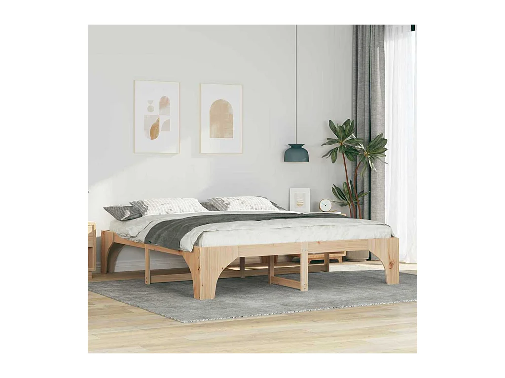 Verhoogd bedframe bruin 200 x 200 cm massief grenenhout