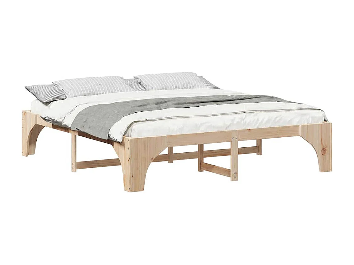 Verhoogd bedframe bruin 200 x 200 cm massief grenenhout
