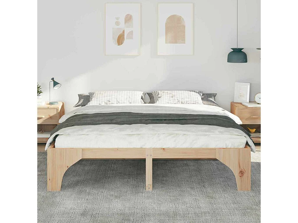 Verhoogd bedframe bruin 200 x 200 cm massief grenenhout