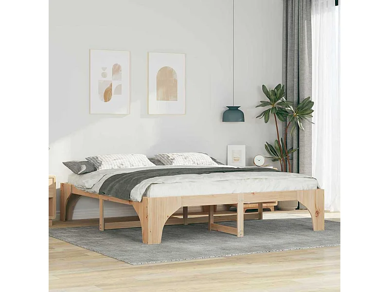 Verhoogd bedframe bruin 200 x 200 cm massief grenenhout