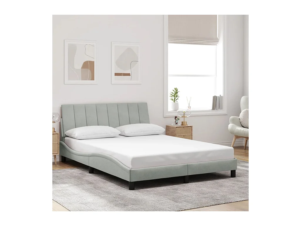 Struttura letto senza materasso grigio chiaro 140x200 cm velluto