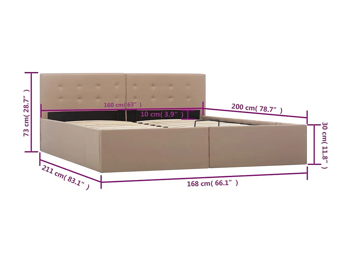Cadre de lit avec rangement hydraulique Similicuir 160x200 cm