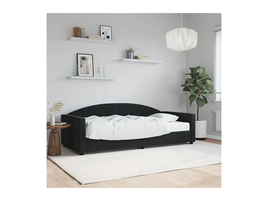 Cama de día con colchón de terciopelo negro 90x190 cm