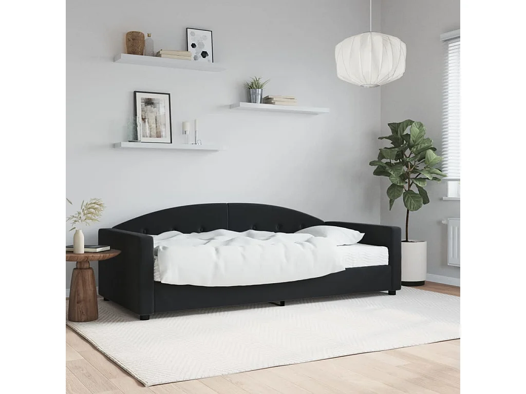 Lit de jour avec matelas noir 90x190 cm velours