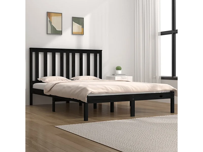 Cadre de lit sans matelas noir bois massif 200x200 cm