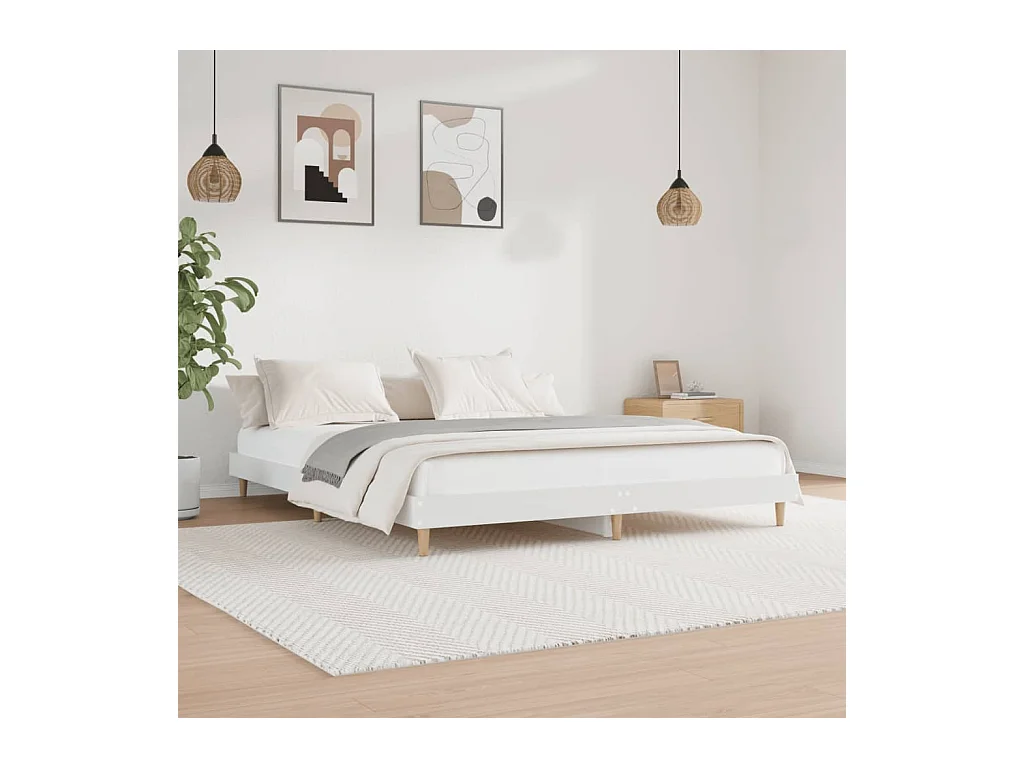 Estructura de cama sin colchón blanca 200x200 cm madera contrachapada