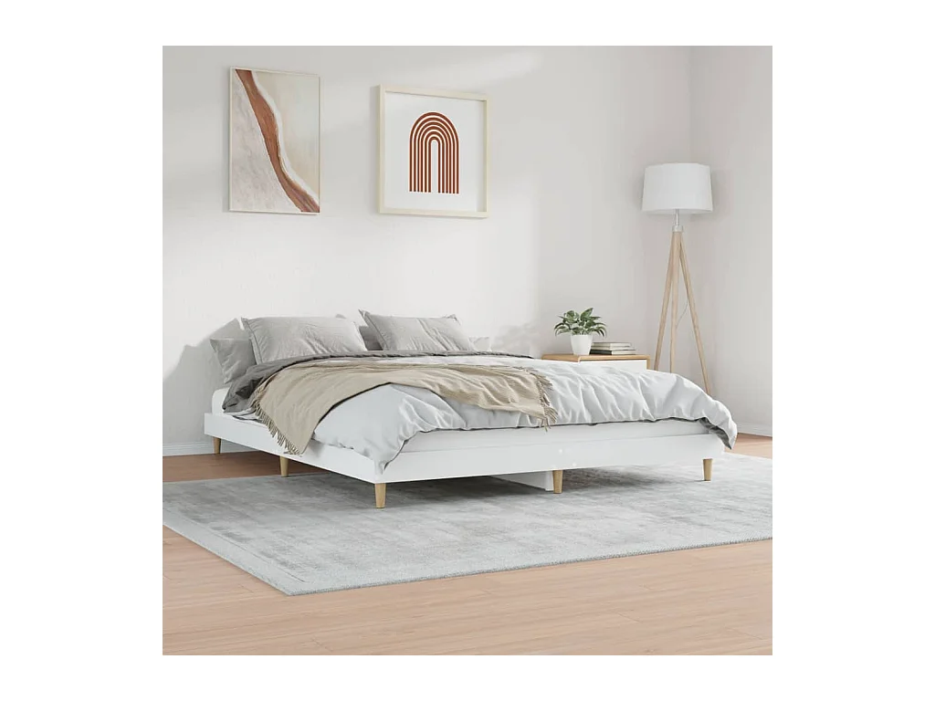 Estructura de cama sin colchón blanca 200x200 cm madera contrachapada