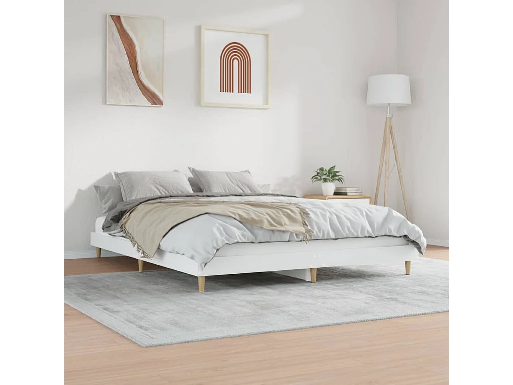 Cadre de lit sans matelas blanc 200x200 cm bois d'ingénierie