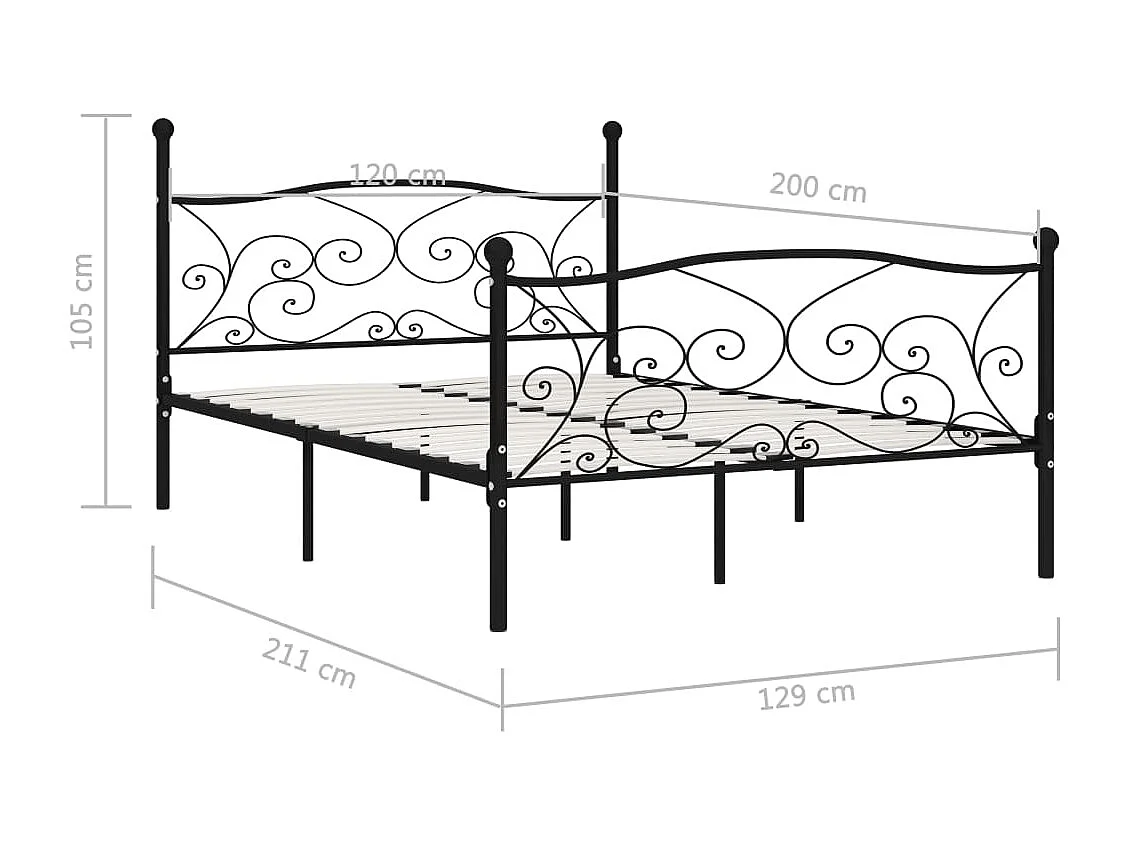 Zwart metalen bedframe en lattenbodem 120 x 200 cm
