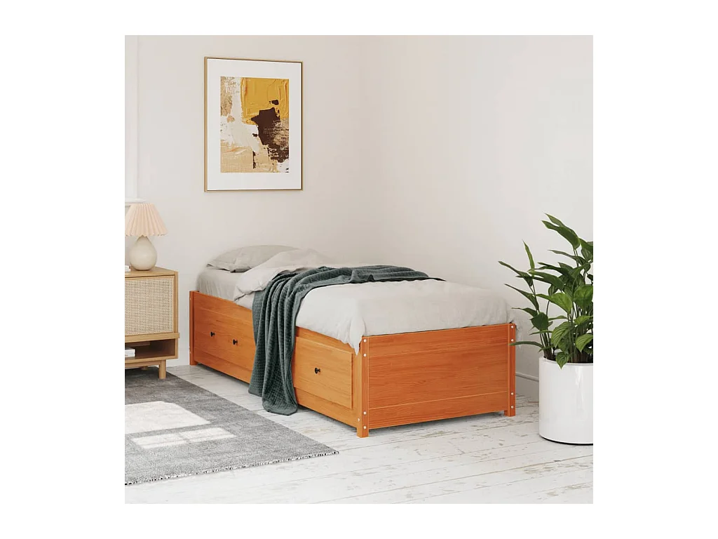Cama de día sin colchón, color marrón cera, 90x190 cm, madera maciza de pino