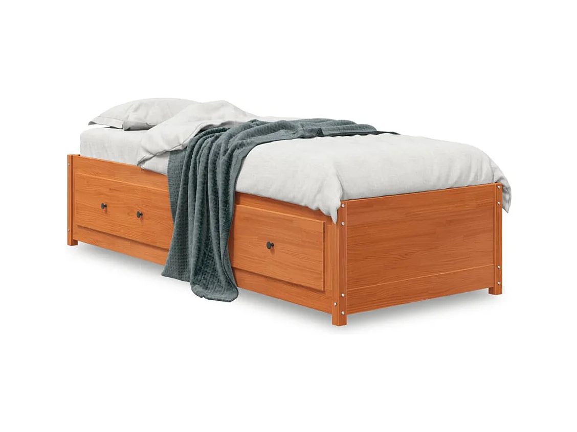 Cama de día sin colchón, color marrón cera, 90x190 cm, madera maciza de pino