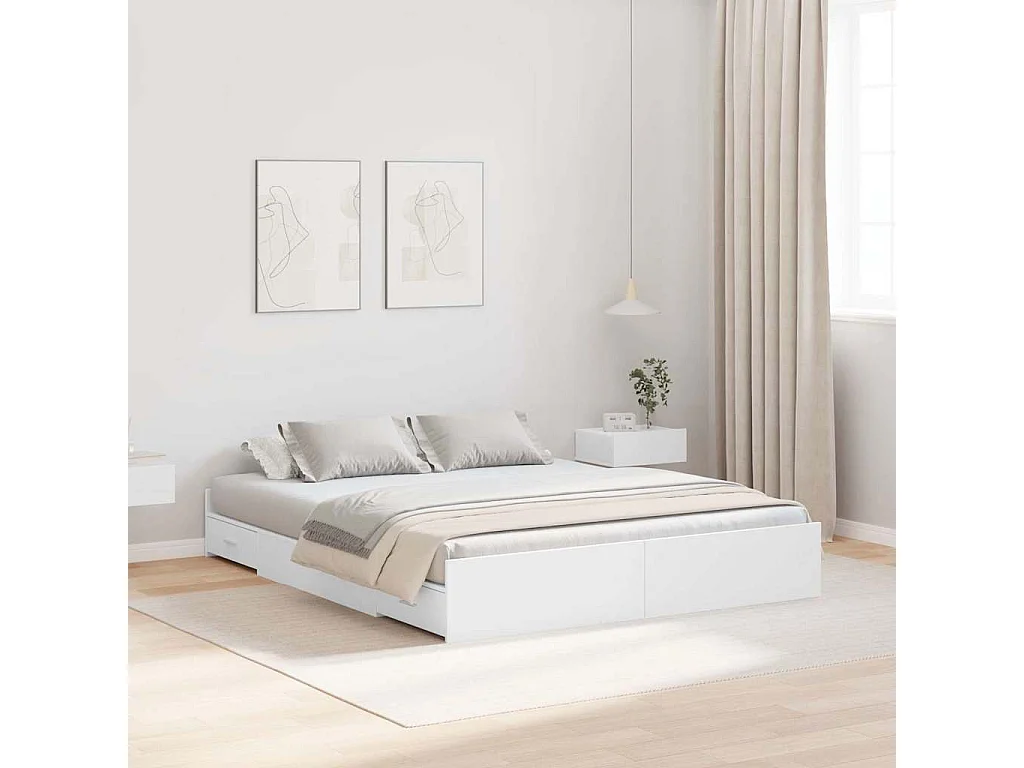 Struttura letto con contenitore e testiera Bianco 140 x 200 cm