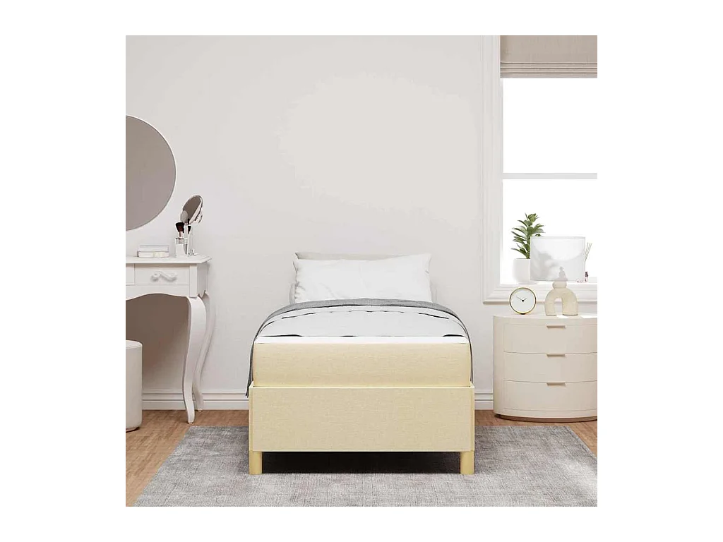 Cama de muelles en tejido crema, beige y blanco de 90 x 200 cm
