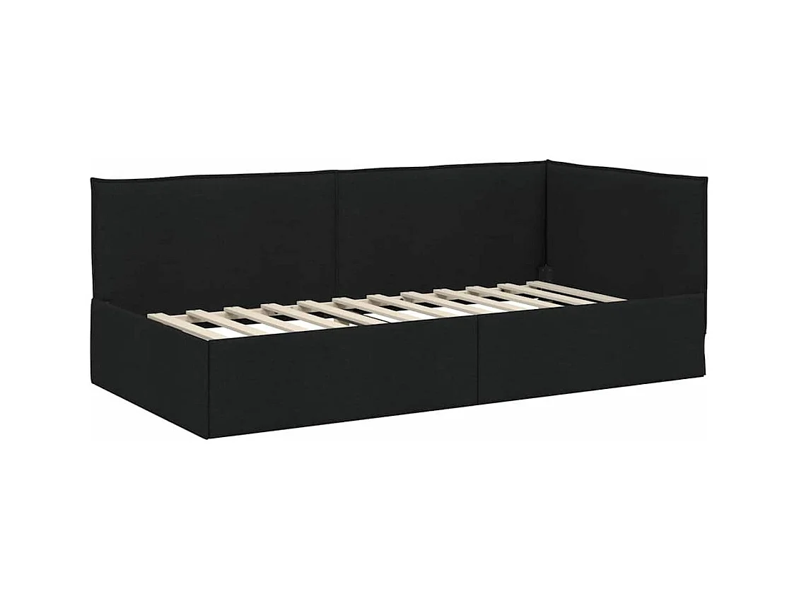 Cadre de lit d'angle avec tête de lit Noir 90 x 190 cm tissu