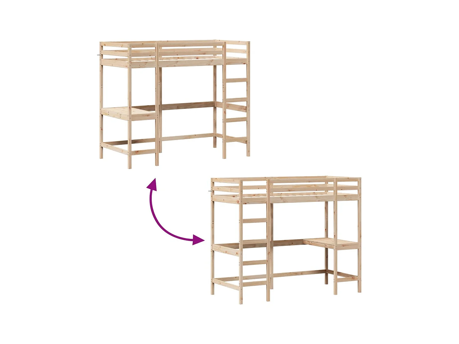 Letto a castello senza materasso 100x200 cm in legno massello di pino