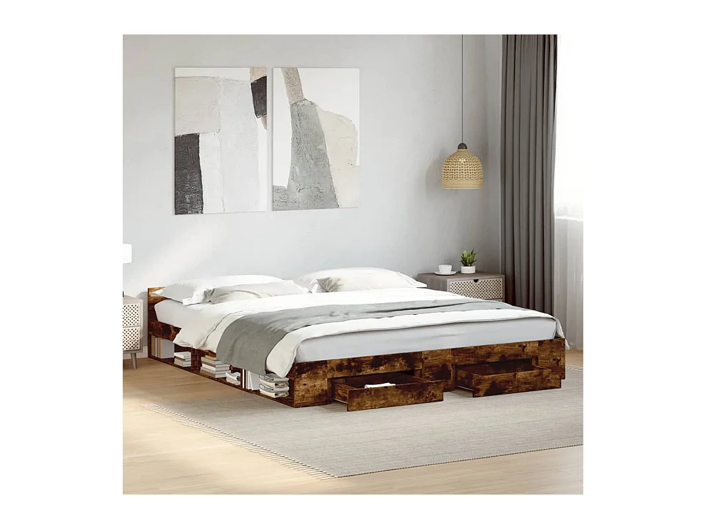 Struttura letto con cassetti senza materasso rovere affumicato 180x200 cm