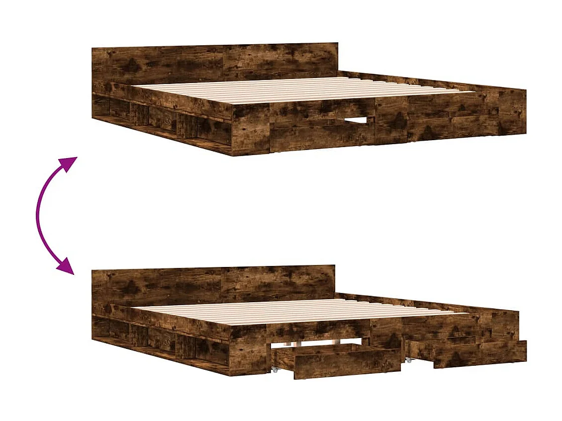 Struttura letto con cassetti senza materasso rovere affumicato 180x200 cm
