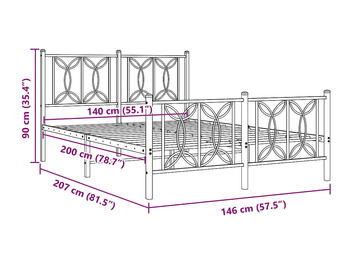 Estructura de cama de metal sin colchón ni piecero blanco 140x200 cm