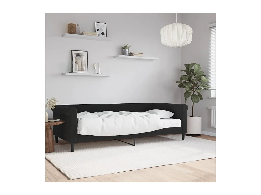 Lit de jour avec matelas noir 90x200 cm velours