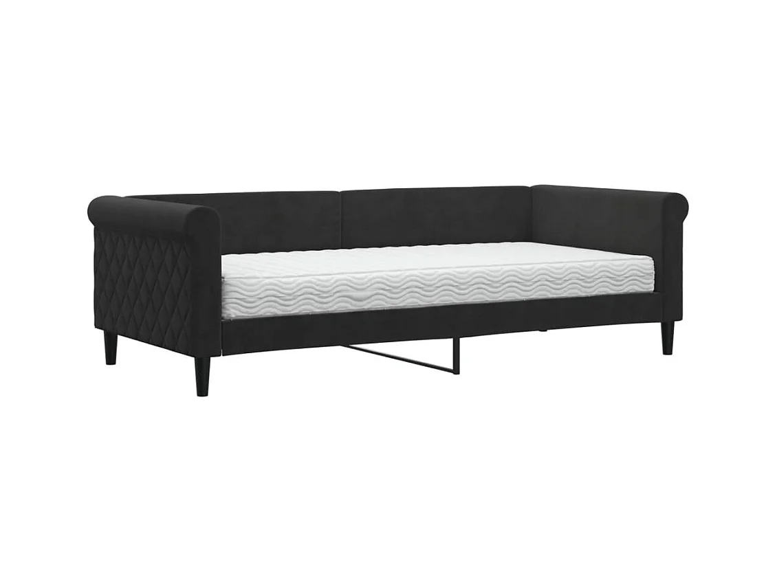 Lit de jour avec matelas noir 90x200 cm velours