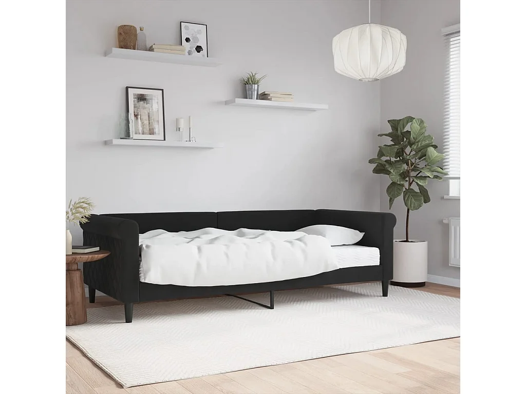 Lit de jour avec matelas noir 90x200 cm velours
