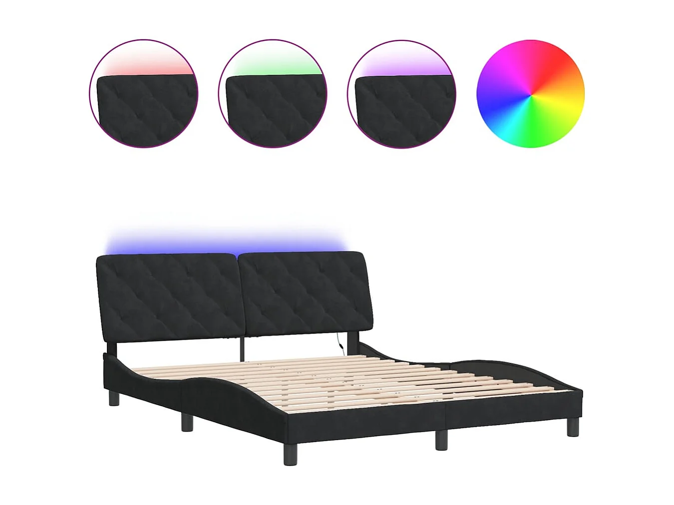 Struttura letto con LED senza materasso nero 160x200 cm velluto