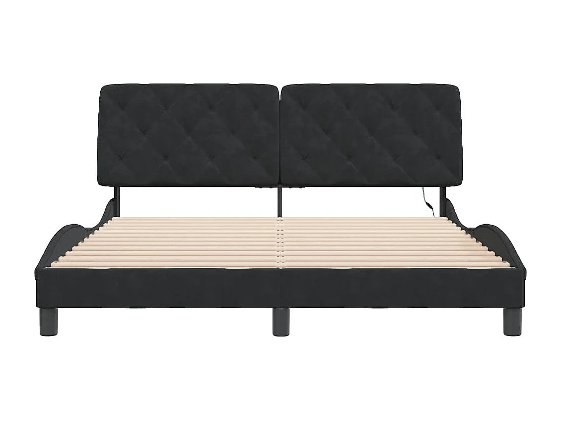 Struttura letto con LED senza materasso nero 160x200 cm velluto