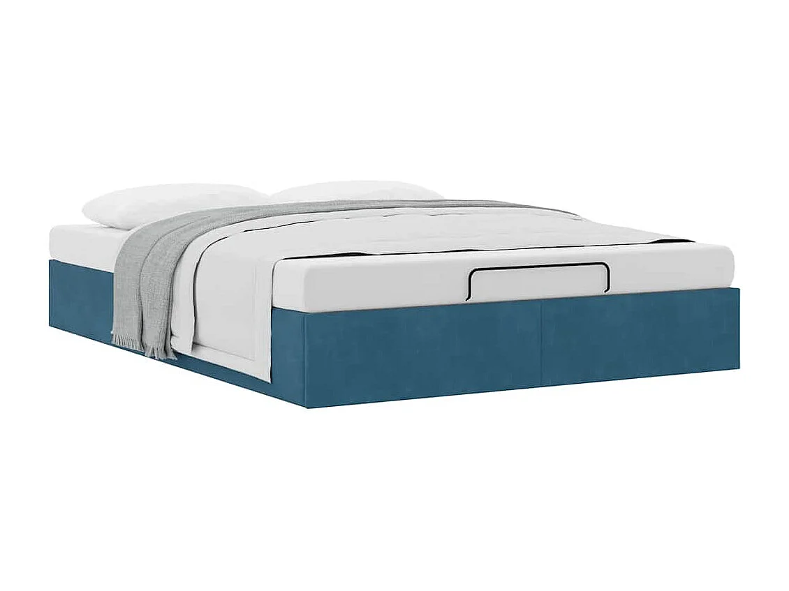 Cadre de lit ottoman sans matelas bleu foncé 140x200 cm velours