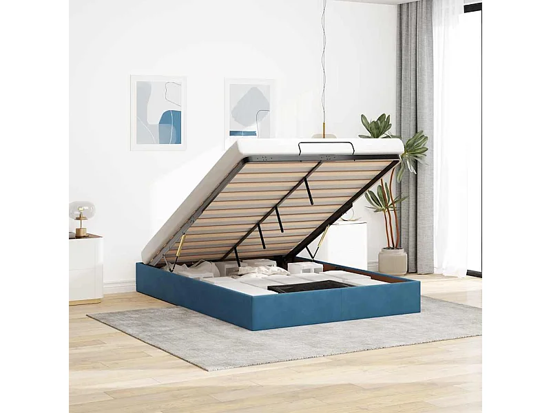 Cadre de lit ottoman sans matelas bleu foncé 140x200 cm velours