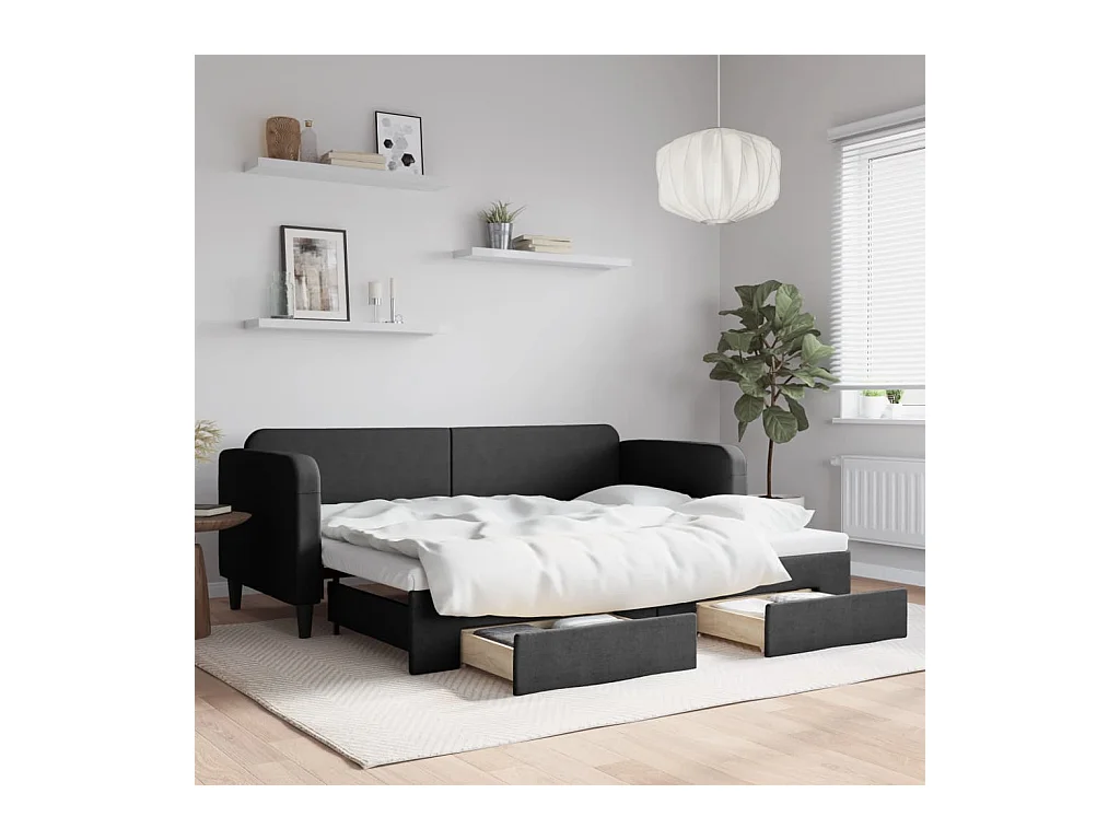 Lit de jour avec gigogne et tiroirs sans matelas noir 80x200 cm