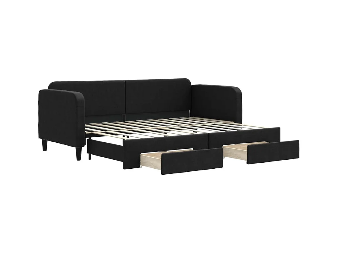 Lit de jour avec gigogne et tiroirs sans matelas noir 80x200 cm