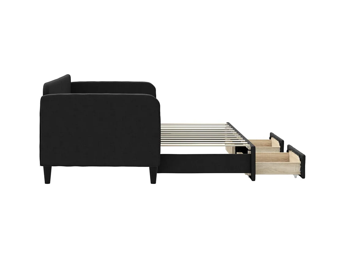 Lit de jour avec gigogne et tiroirs sans matelas noir 80x200 cm