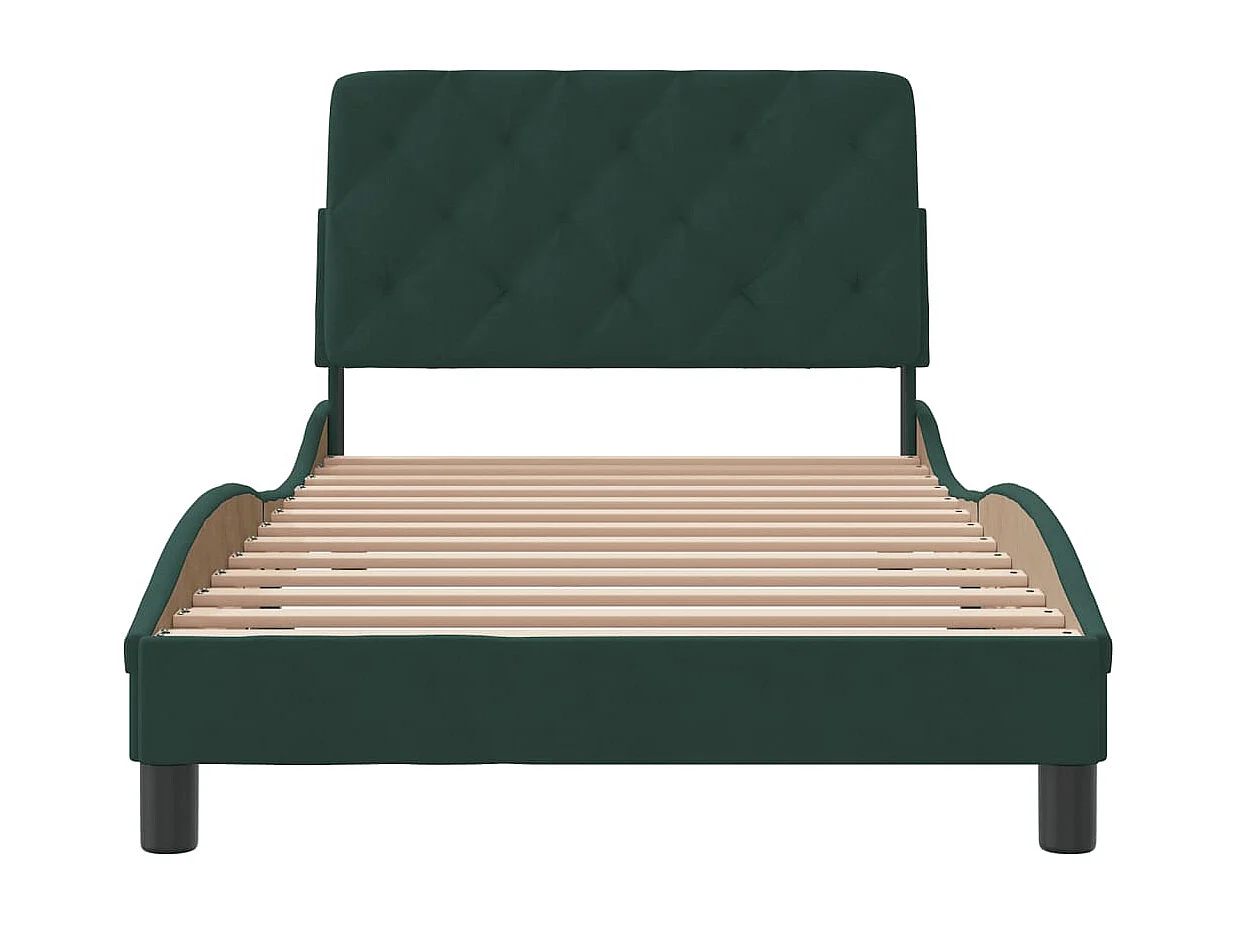 Struttura letto senza materasso verde scuro 100x200 cm velluto